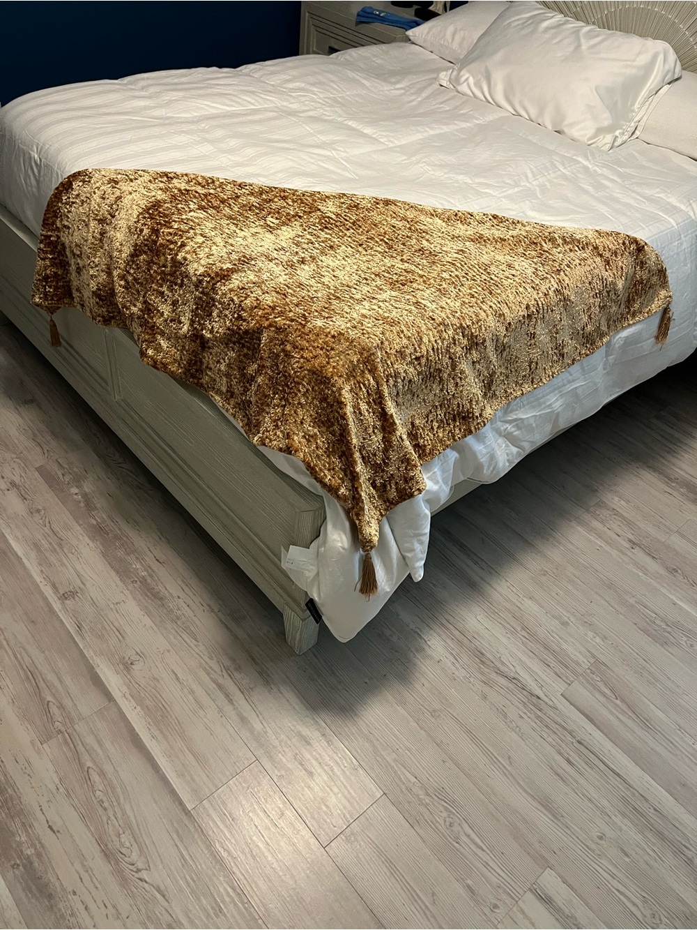 Gold Champagne Velvet Accent Throw Blanket 48x56 Luxury Plush Tassel Ends